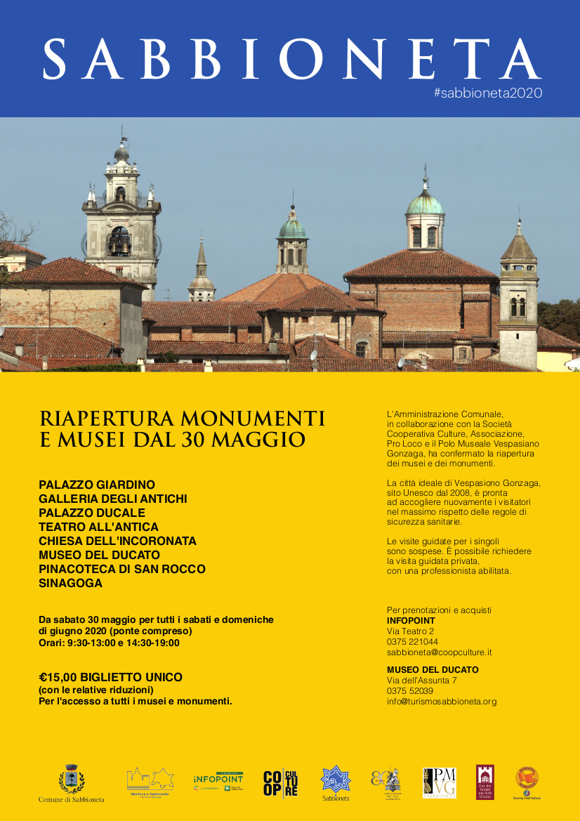 Sabato 30 Maggio riapertura monumenti e musei di Sabbioneta